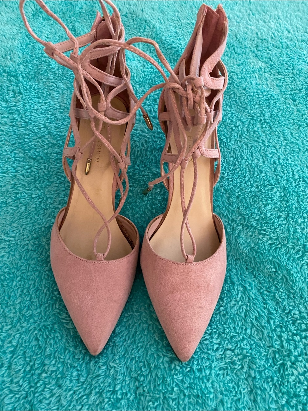 Eileen Fisher Blush Pink Suede Lace-Up Pointed-Toe Heels